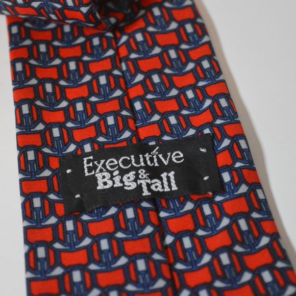 Executive Big and Tall Red White Blue Silk Necktie XL - Picture 3 of 4